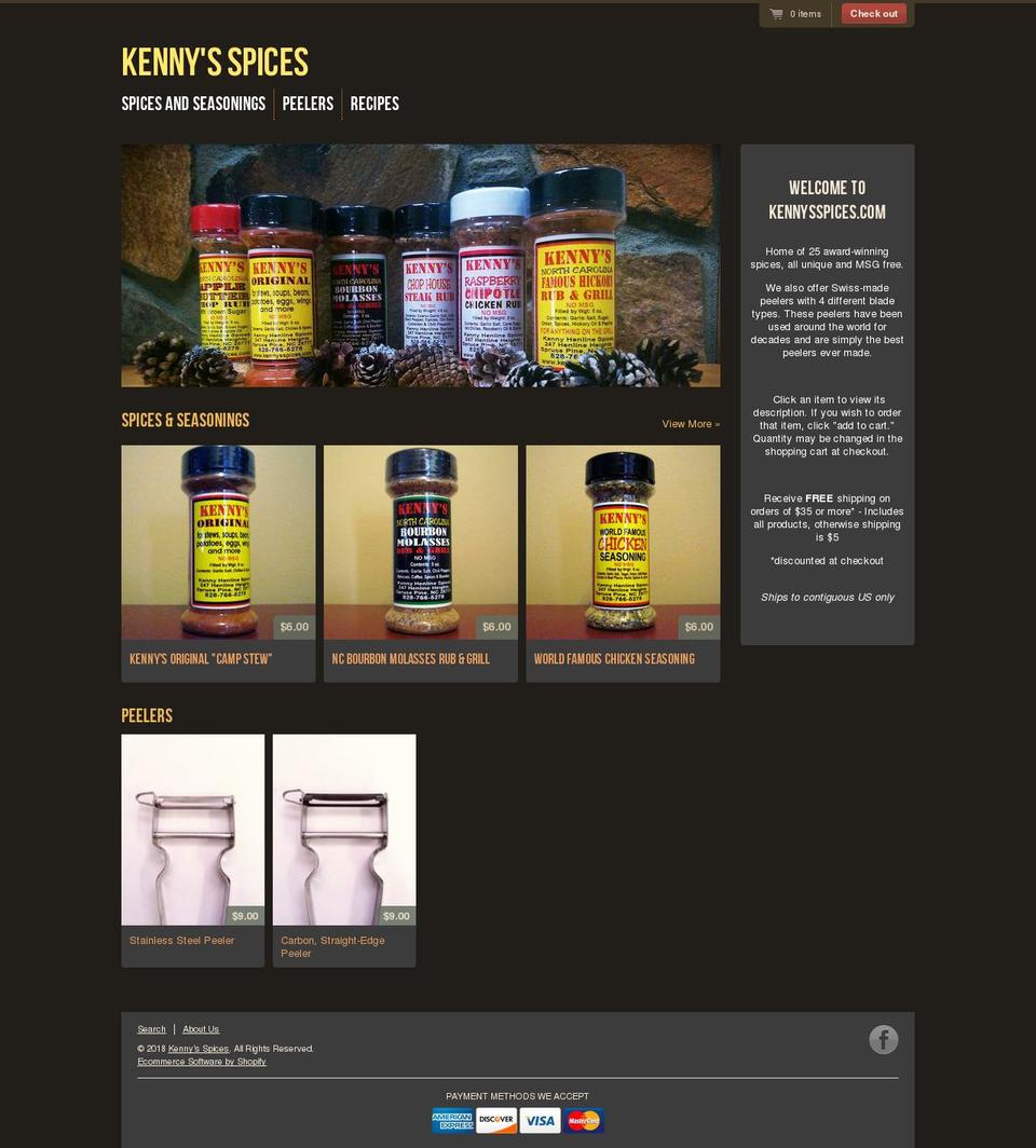 kennysspices.com shopify website screenshot