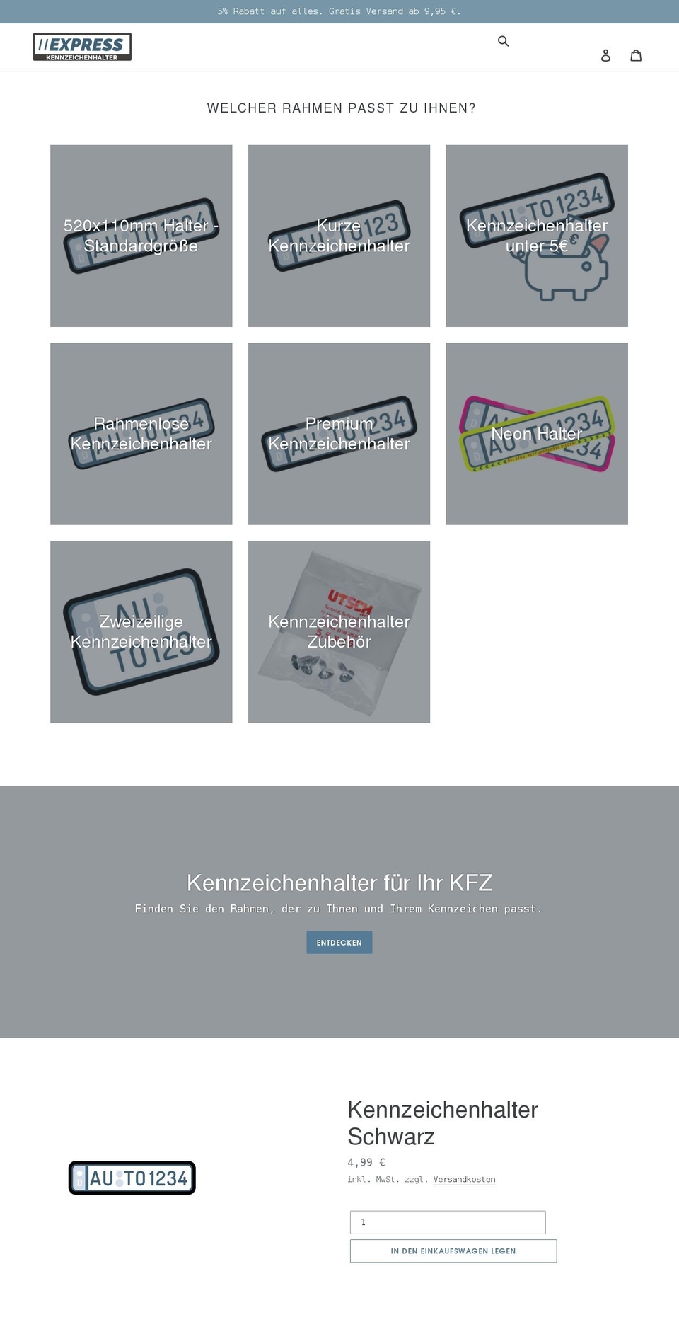 kennzeichenhalter.express shopify website screenshot