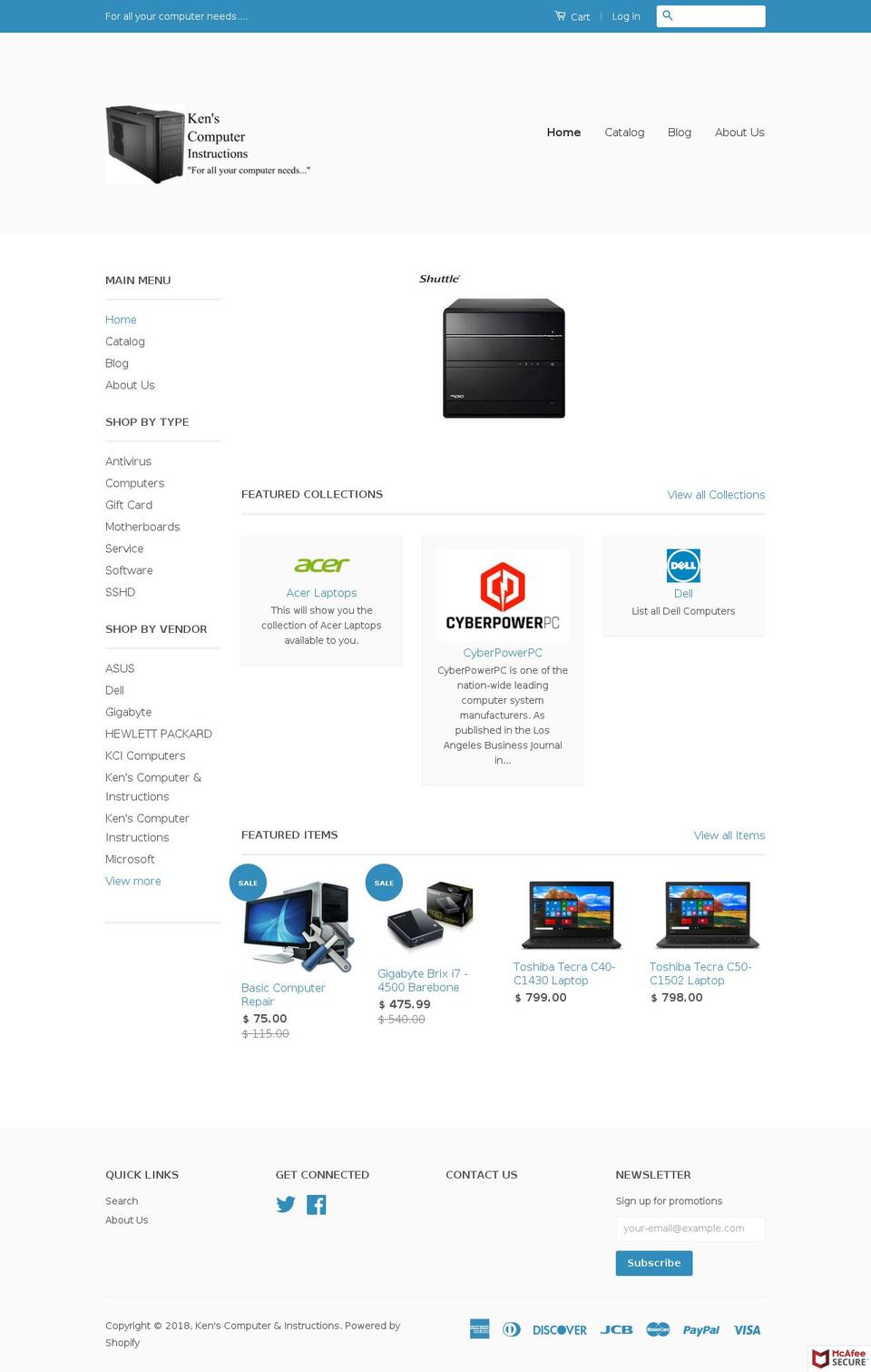 kenscomputerinstructions.com — Shopify storefront screenshot