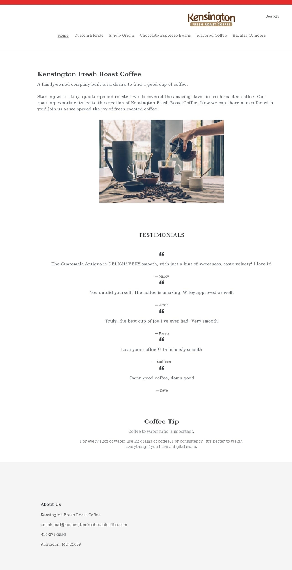 kensingtonfreshroastcoffee.com shopify website screenshot