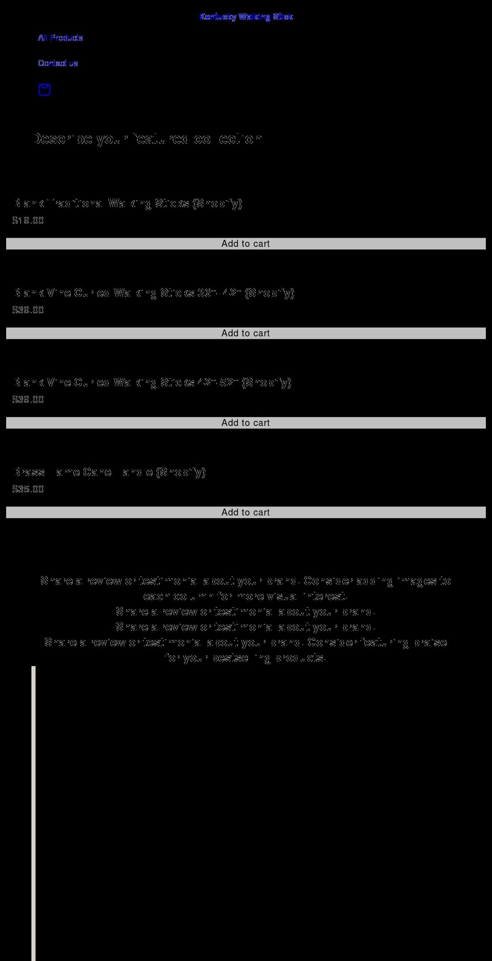 kentuckywalkingstick.com — Shopify storefront screenshot
