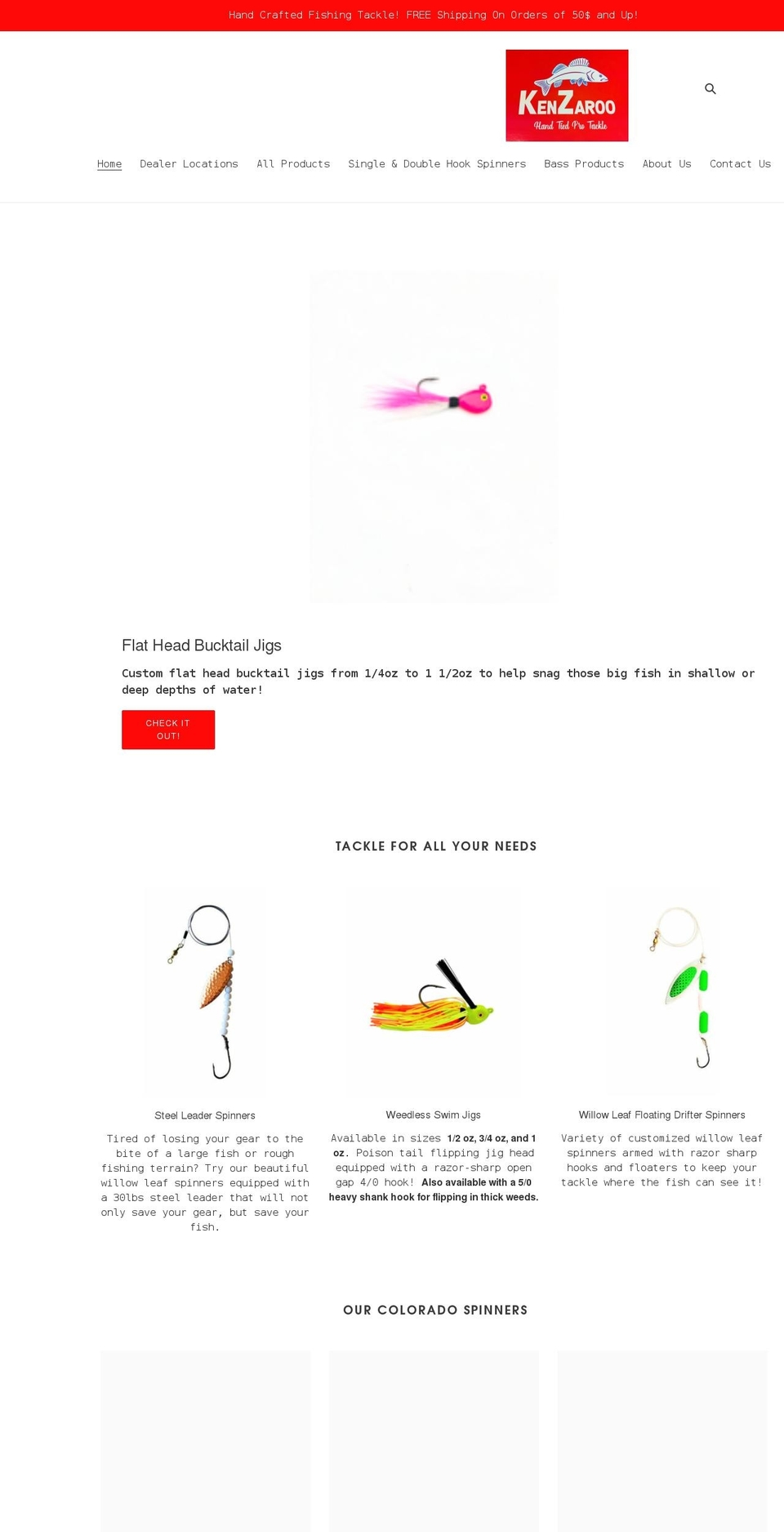 kenzarootackle.com shopify website screenshot