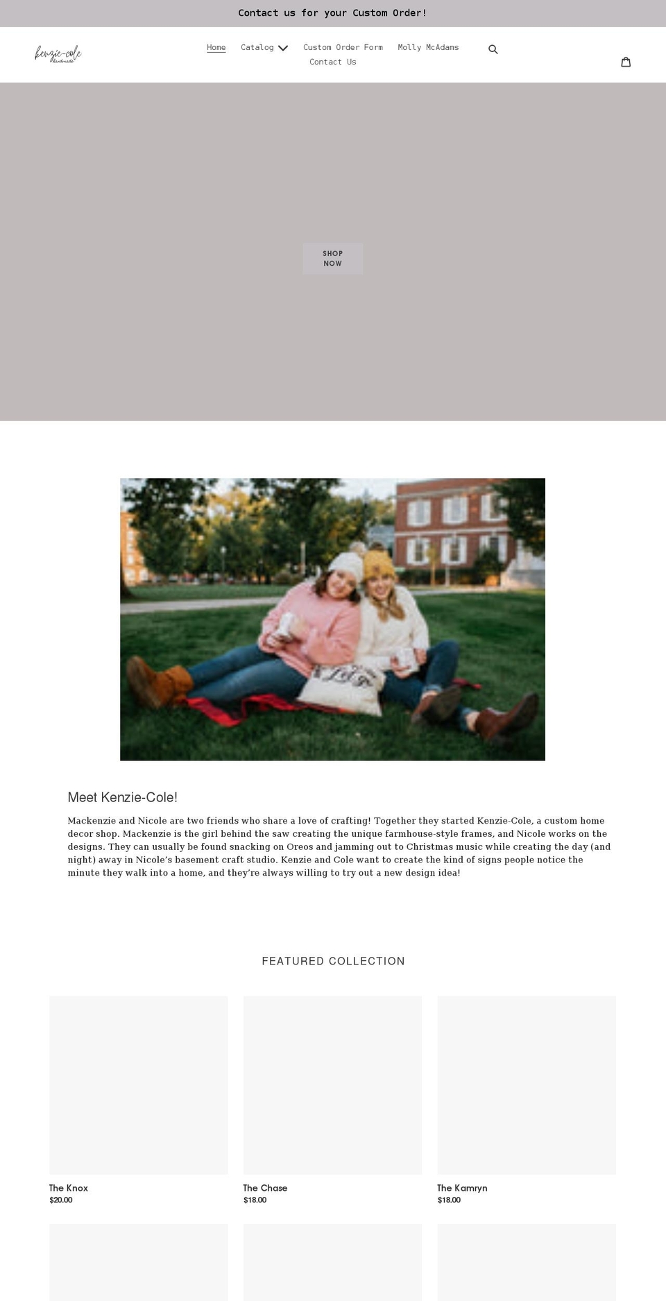 kenziecolehandmade.com shopify website screenshot