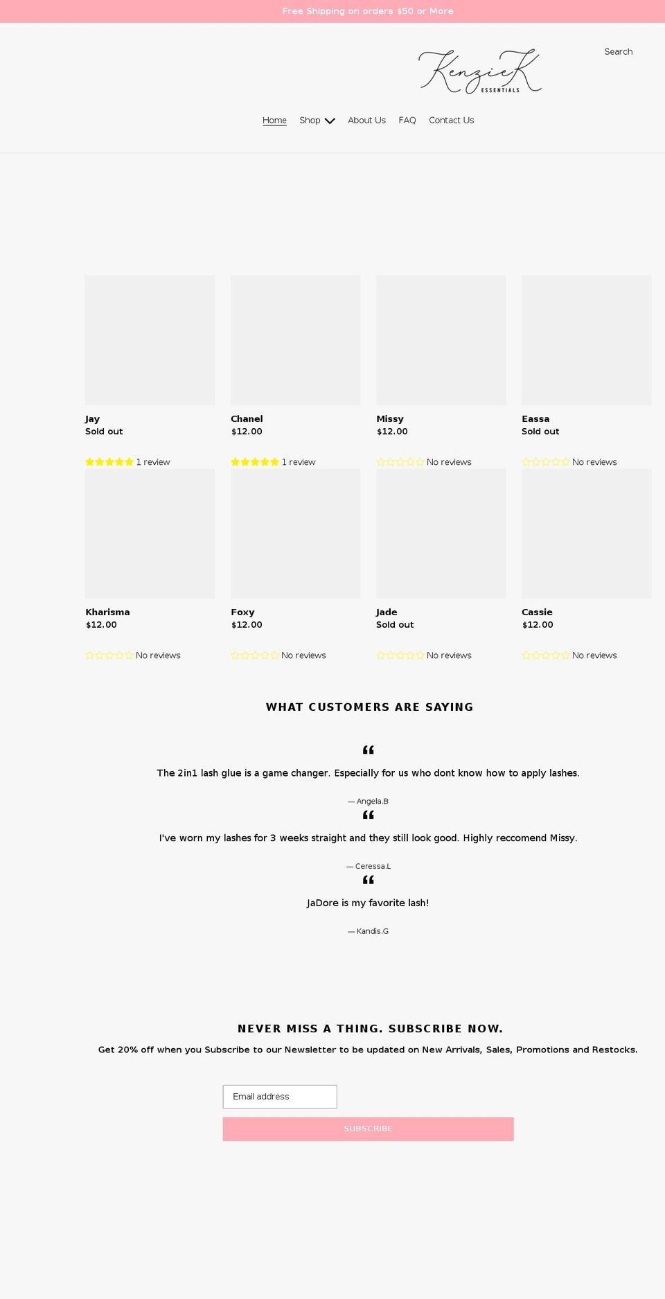 kenziekessentials.com shopify website screenshot