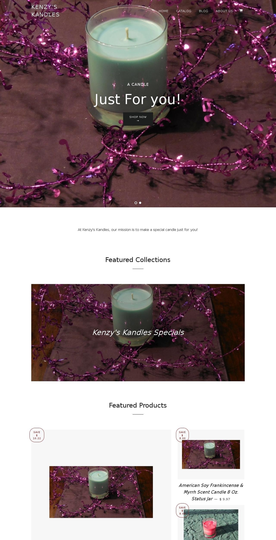 kenzyscandles.com shopify website screenshot