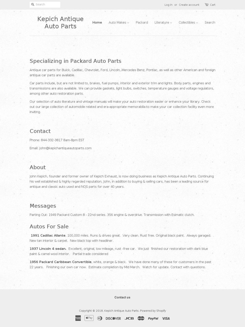 kepichantiqueautoparts.com — Shopify storefront screenshot