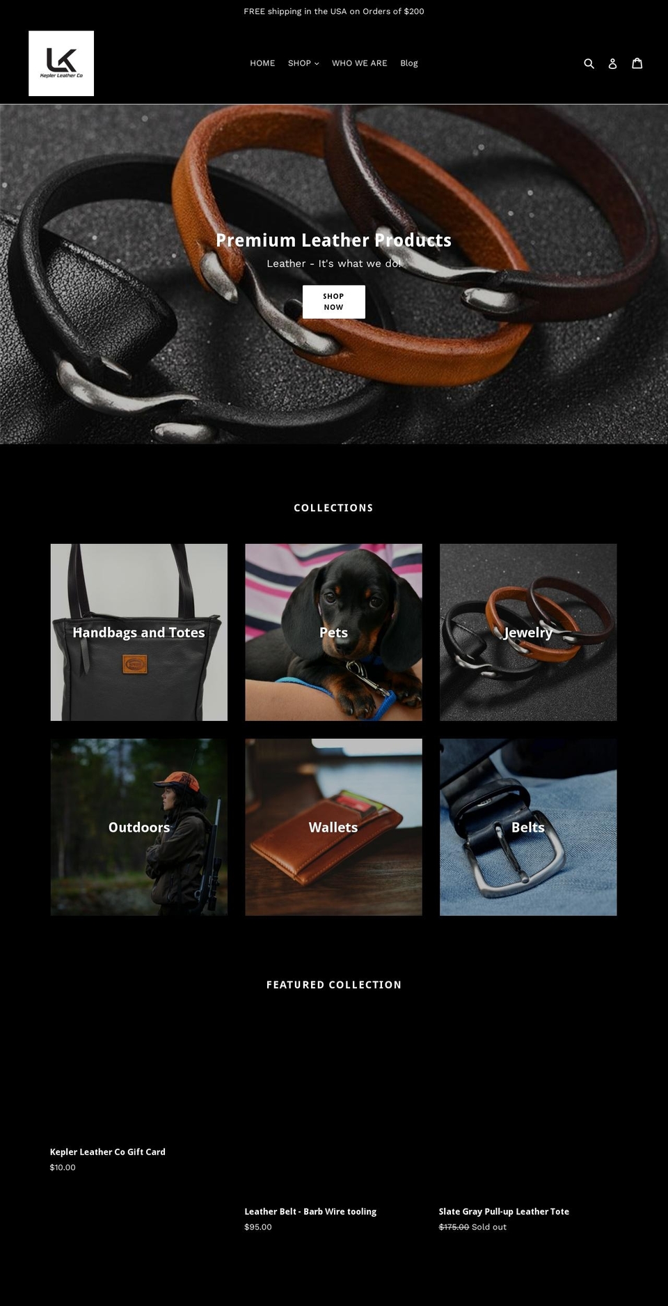 keplerleather.com shopify website screenshot