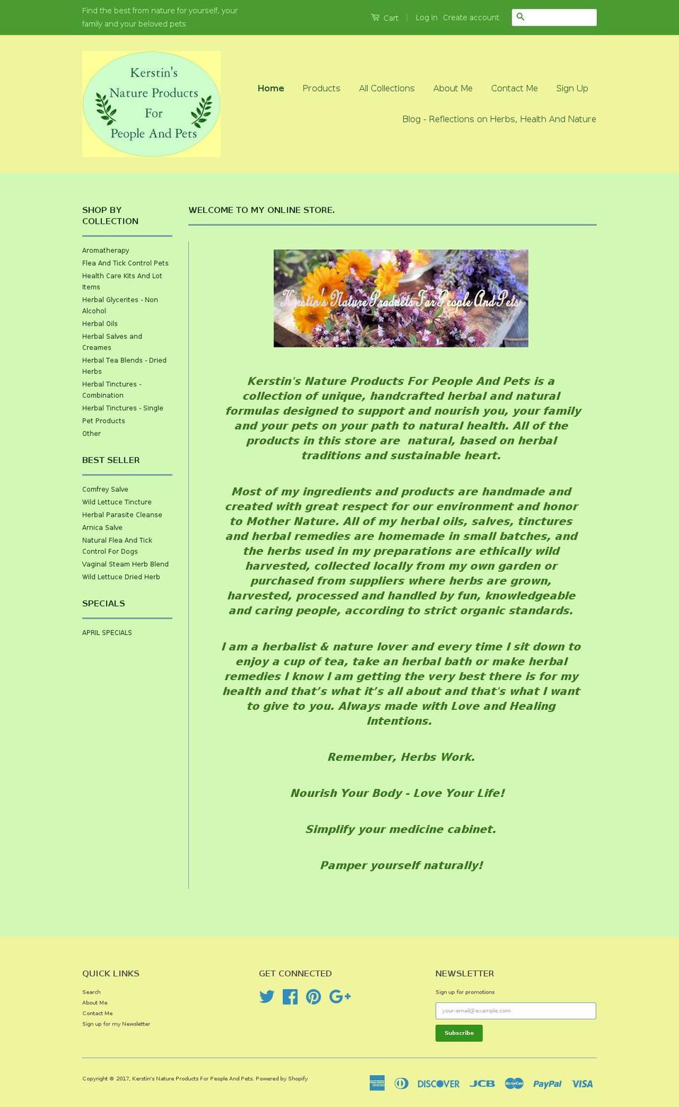 kerstinsnatureproducts.com shopify website screenshot