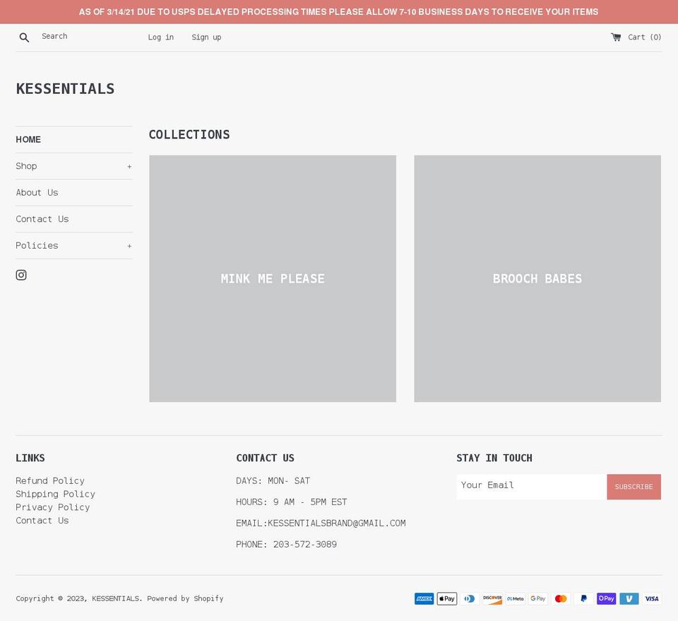 kessentialss.com shopify website screenshot