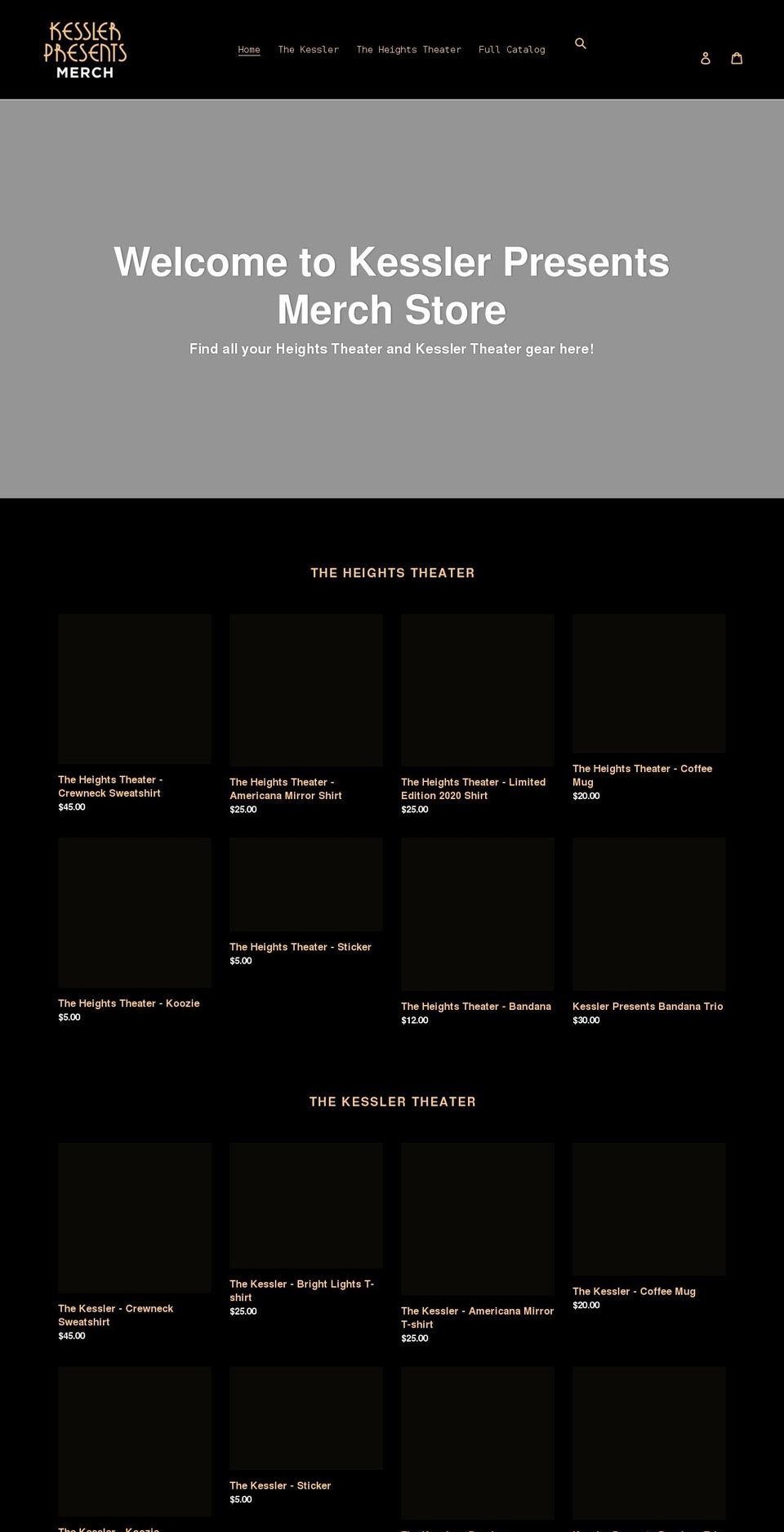 kessler-presents-merch.myshopify.com shopify website screenshot