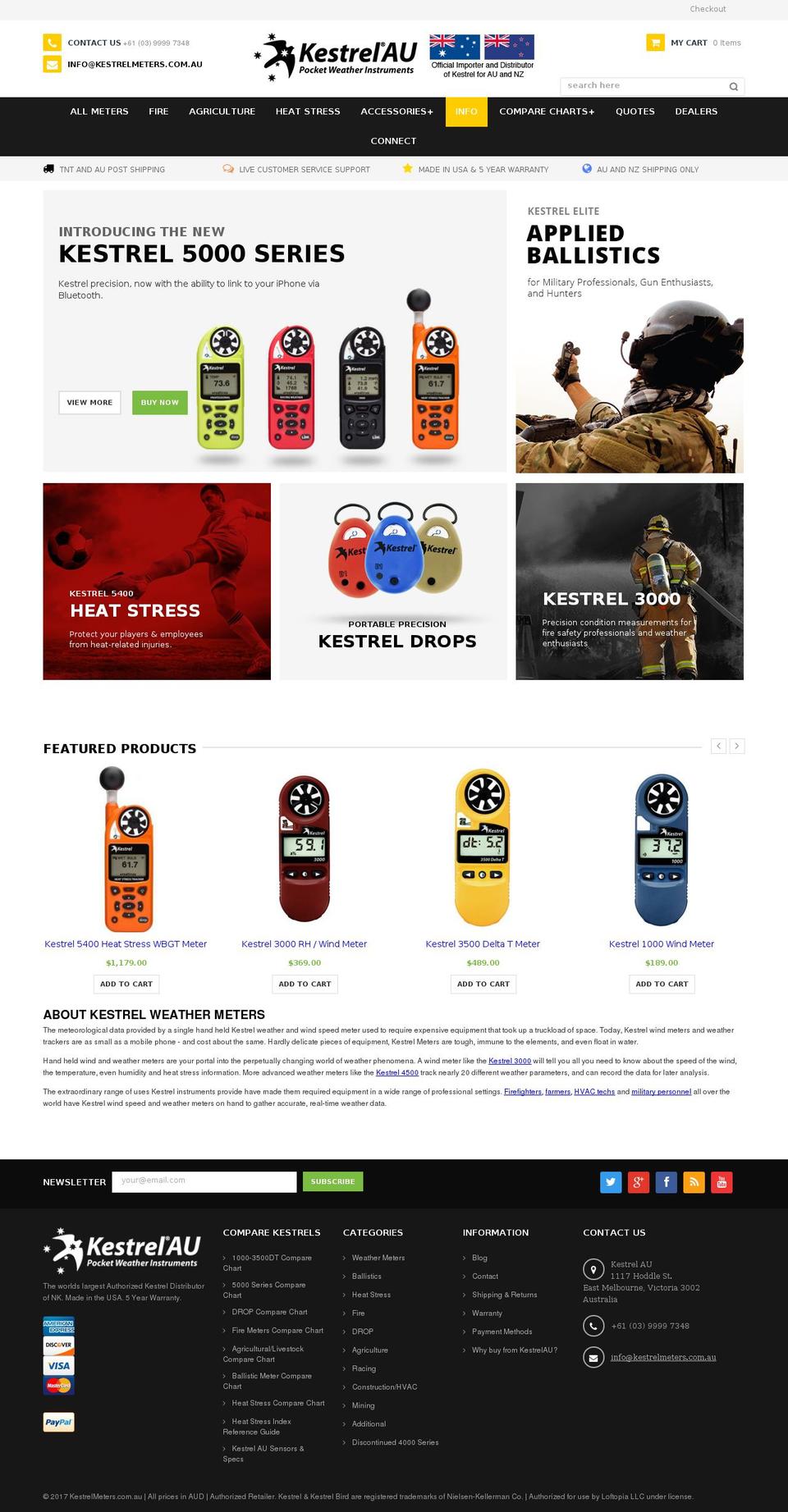 kestrelmeters.com.au shopify website screenshot