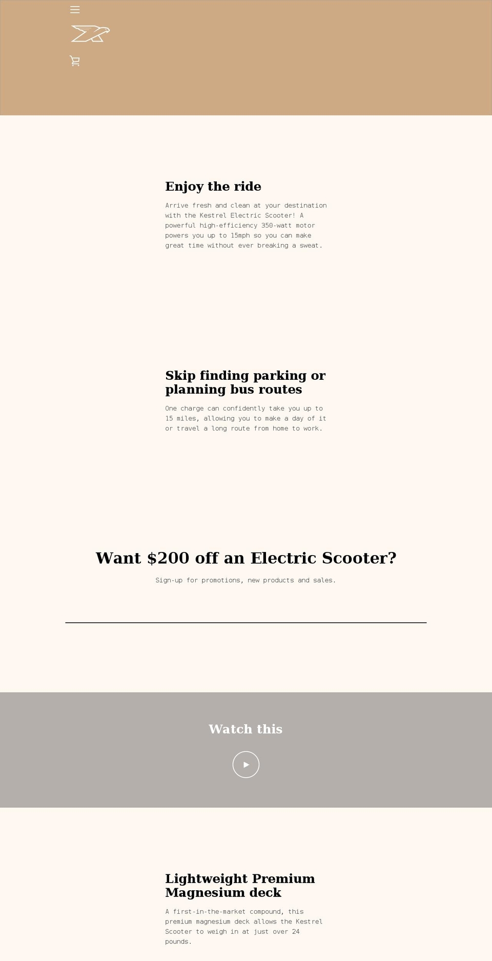 kestrelscooters.com shopify website screenshot