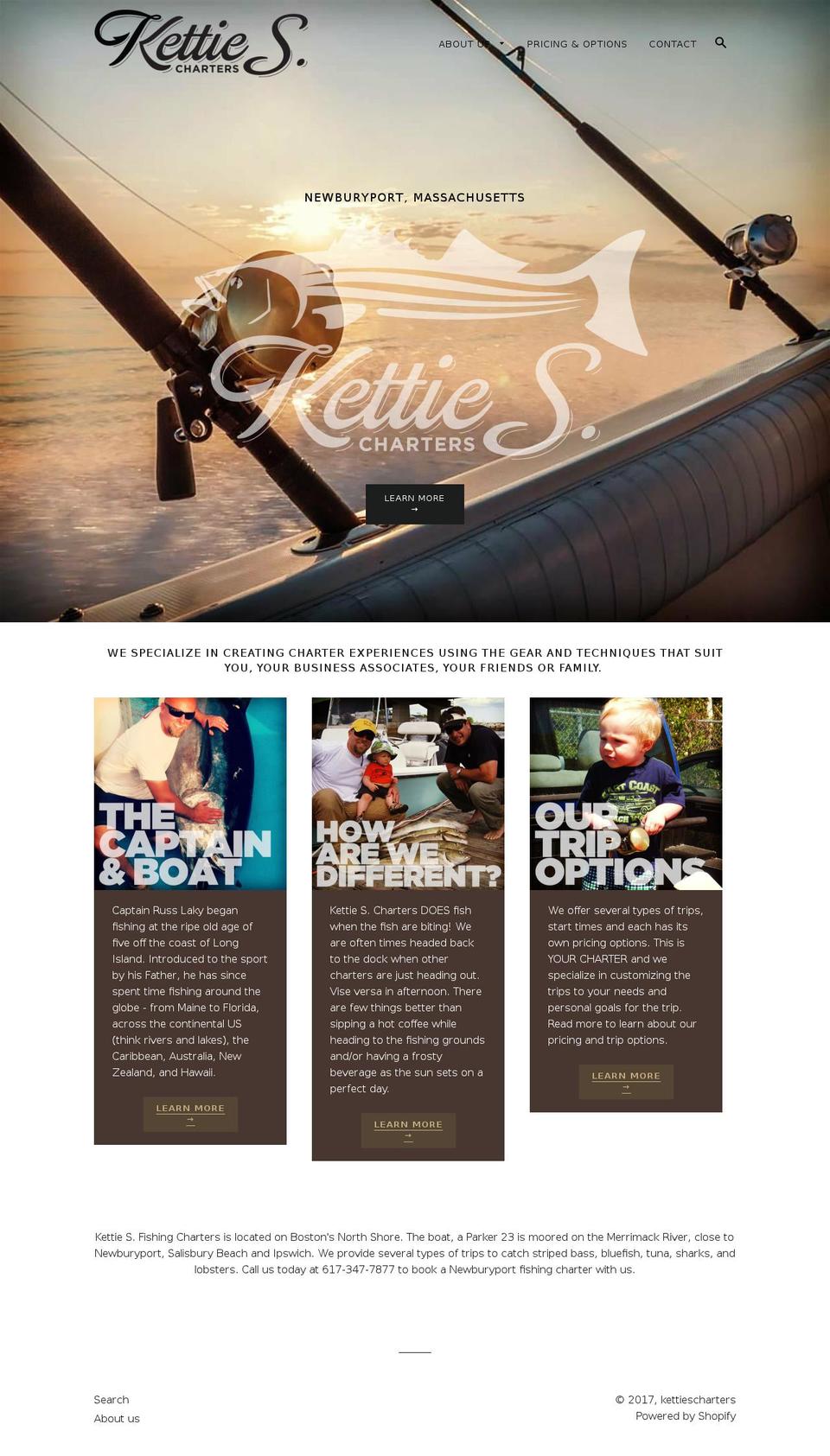 kettiescharters.com shopify website screenshot