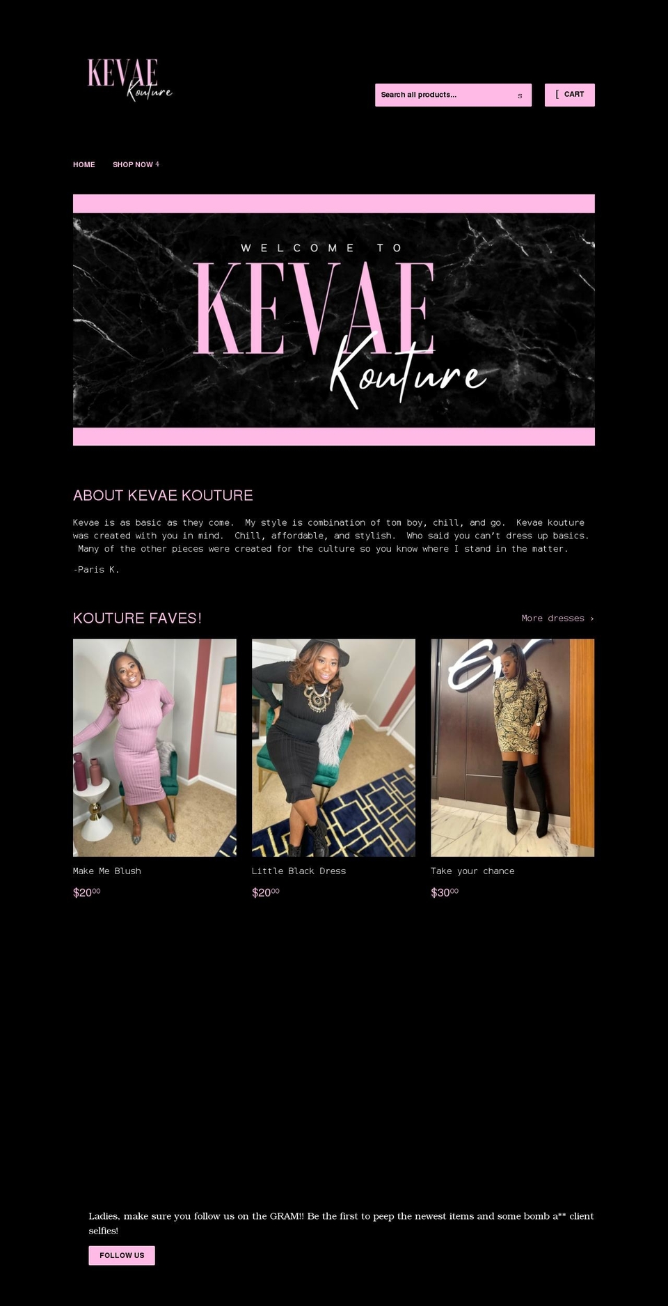 kevaekouture.com shopify website screenshot