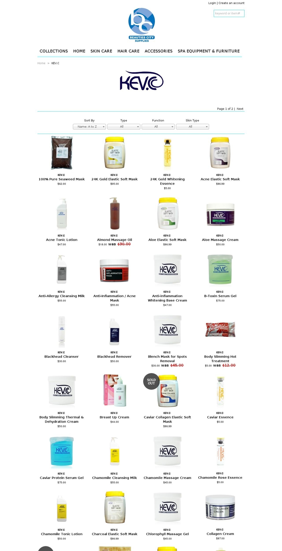 Regular Shopify theme site example kevcskincare.com
