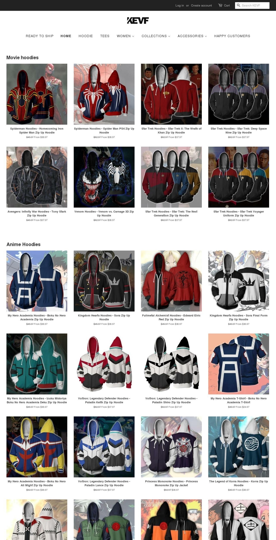 kevf.com — Shopify storefront screenshot