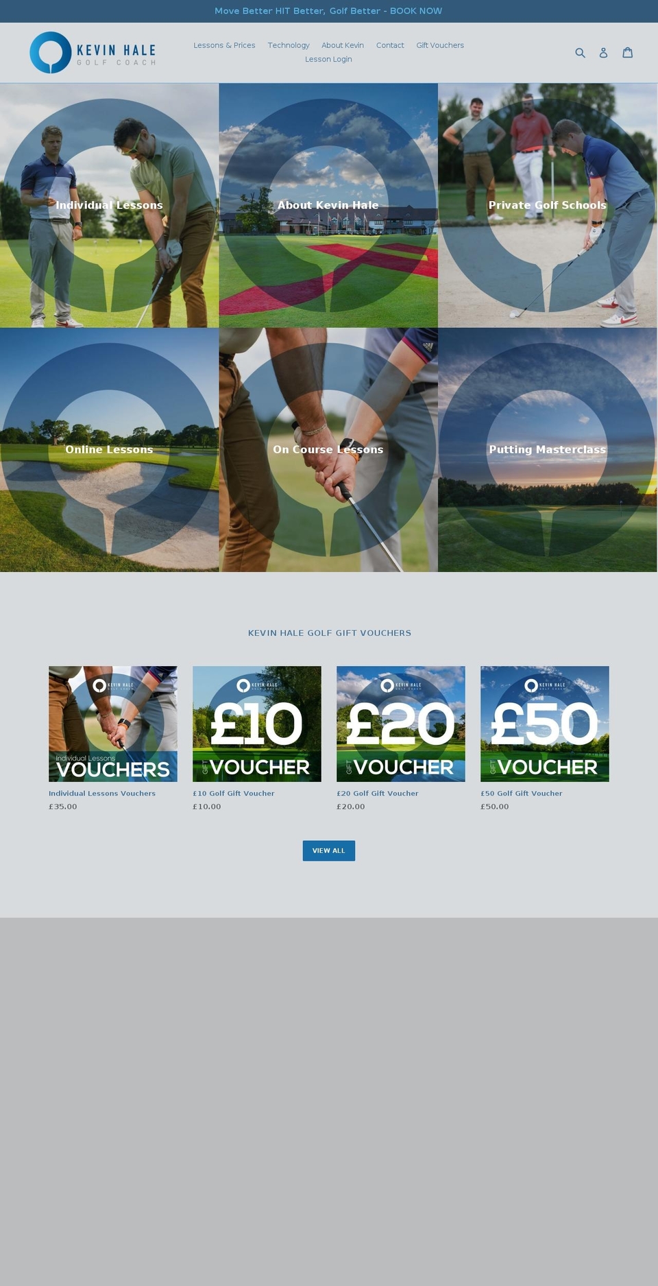 kevinhalegolfcoach.com — Shopify storefront screenshot