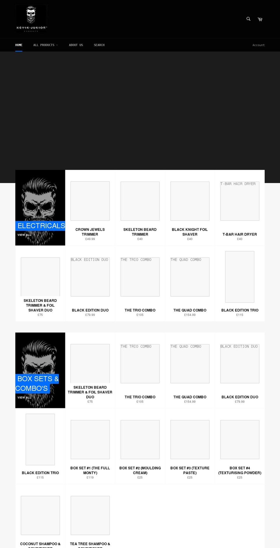 kevinjunior.co.uk shopify website screenshot