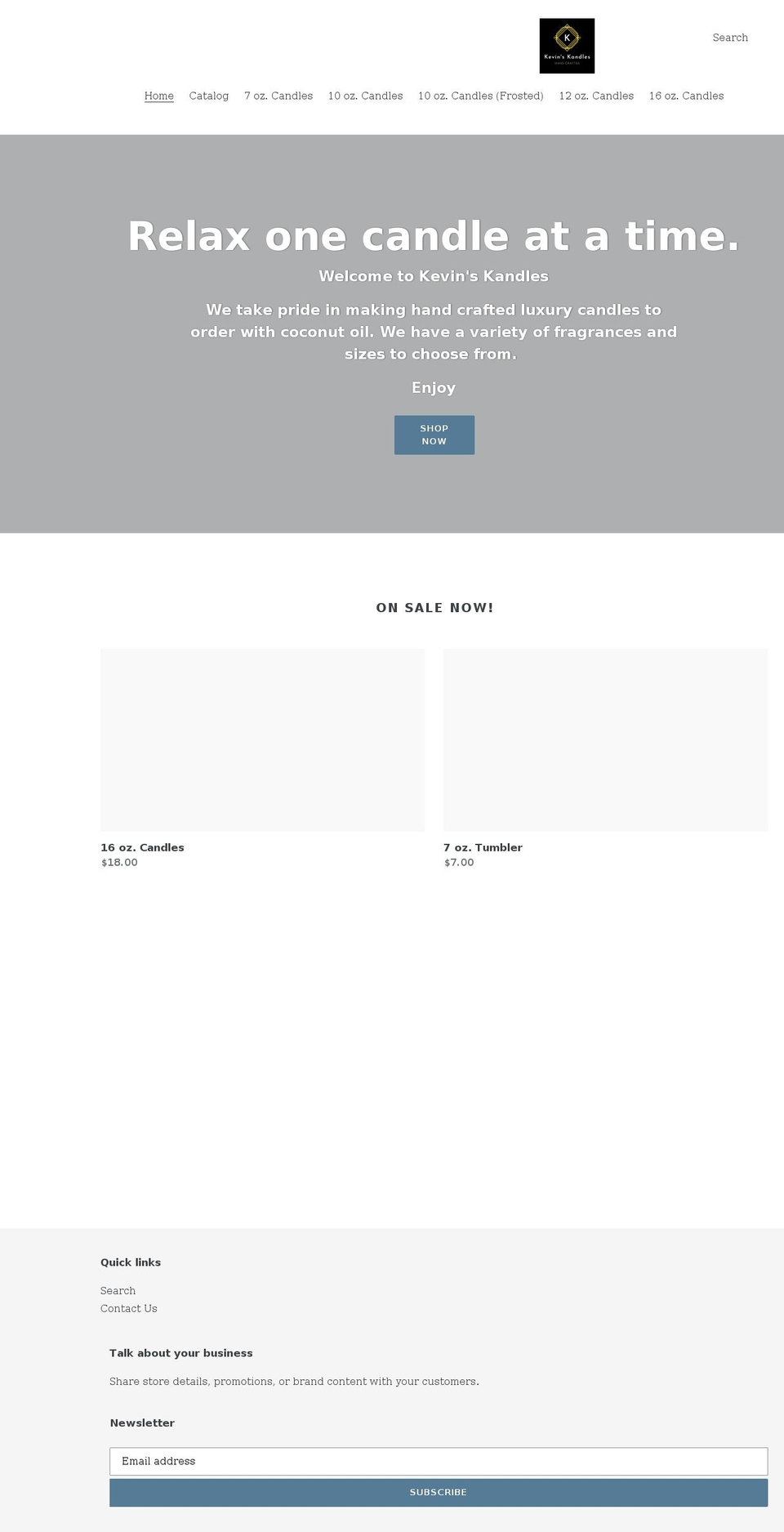 kevinskandles.com shopify website screenshot