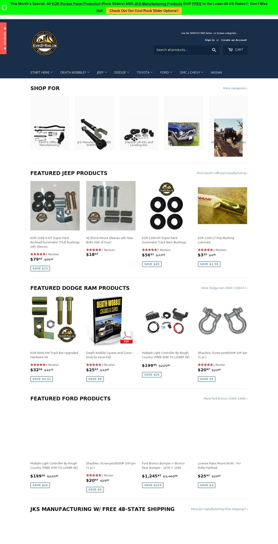 kevinsoffroad.net shopify website screenshot