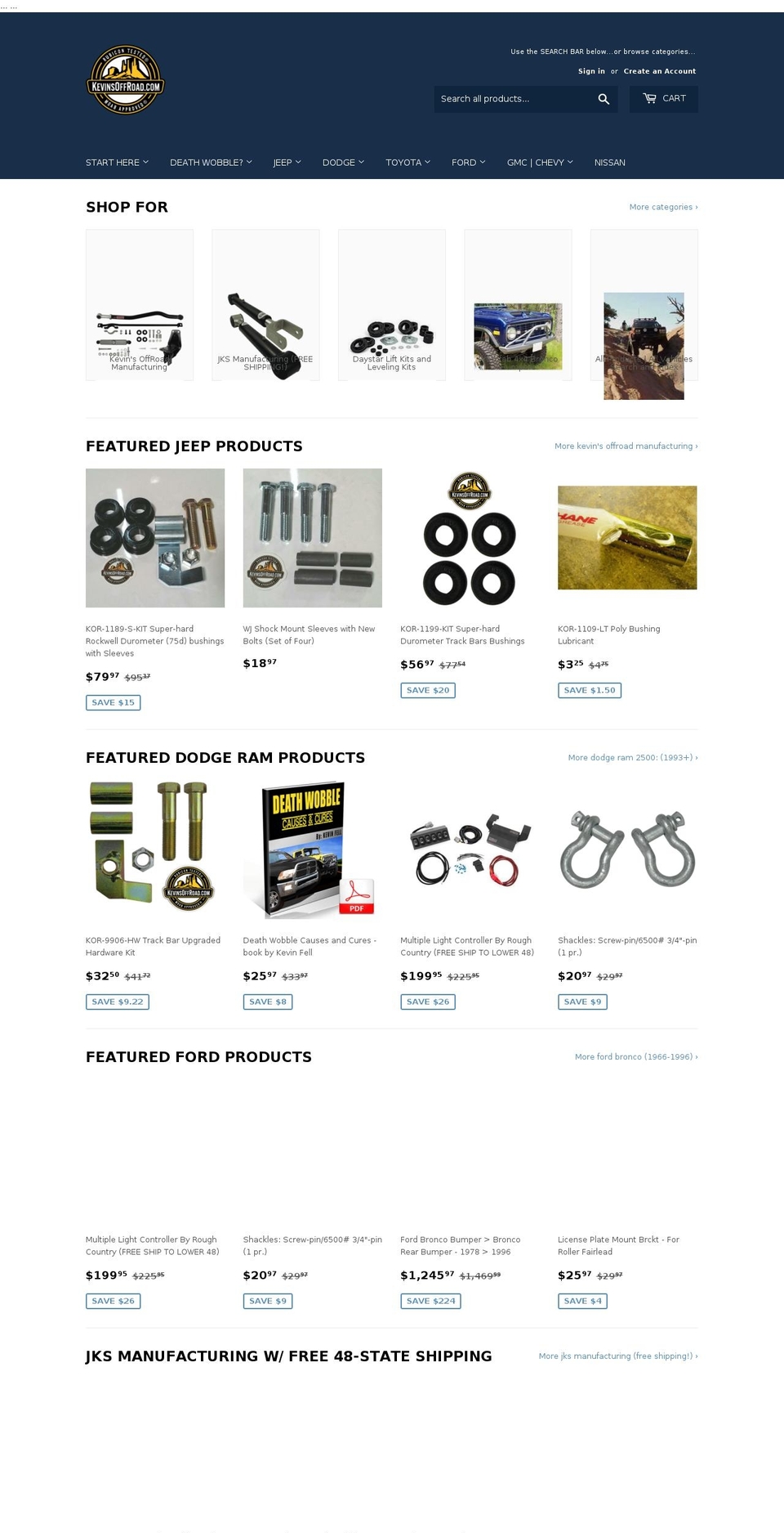 kevinsoffroadmanufacturing.com — Shopify storefront screenshot