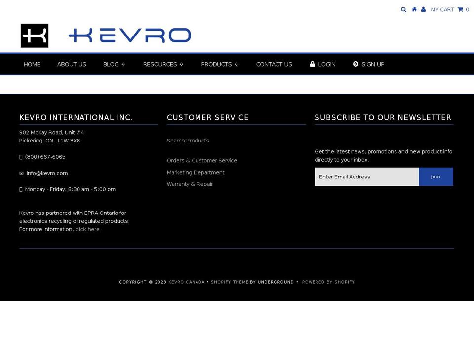 kevro.ca shopify website screenshot
