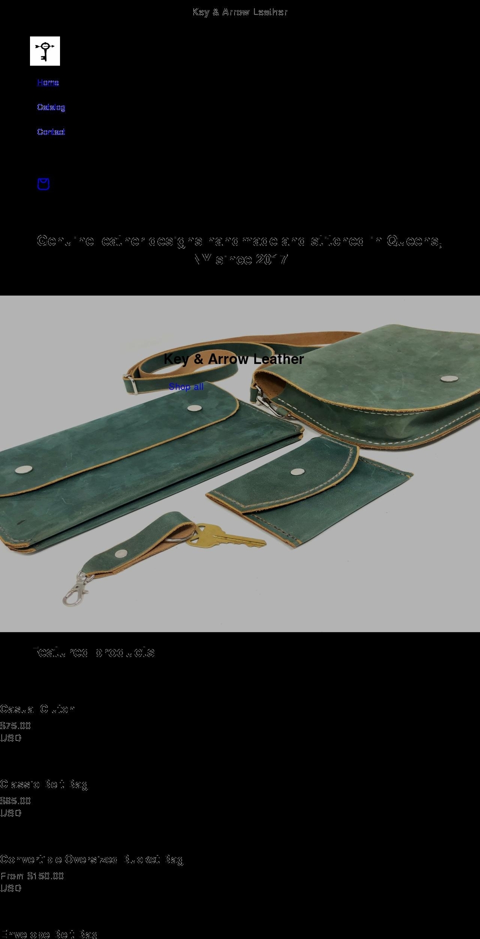 keyandarrowleather.com shopify website screenshot