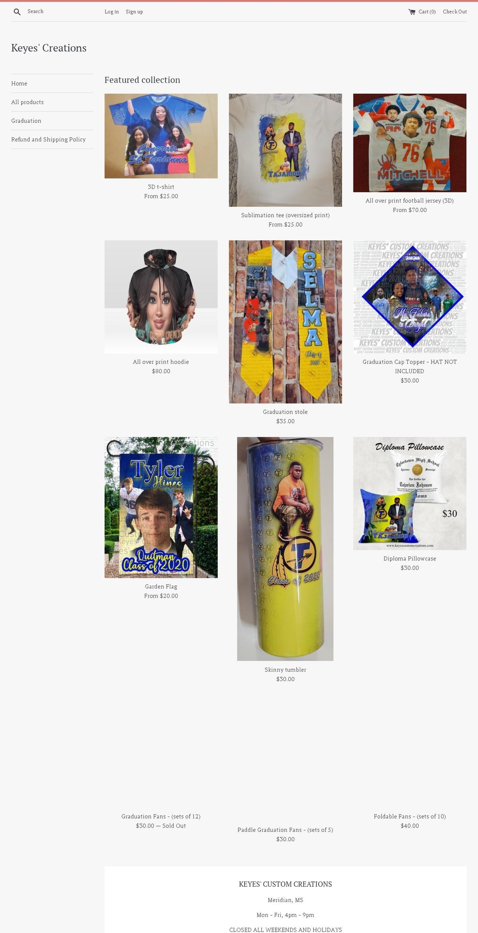 keyescustomcreations.com — Shopify storefront screenshot