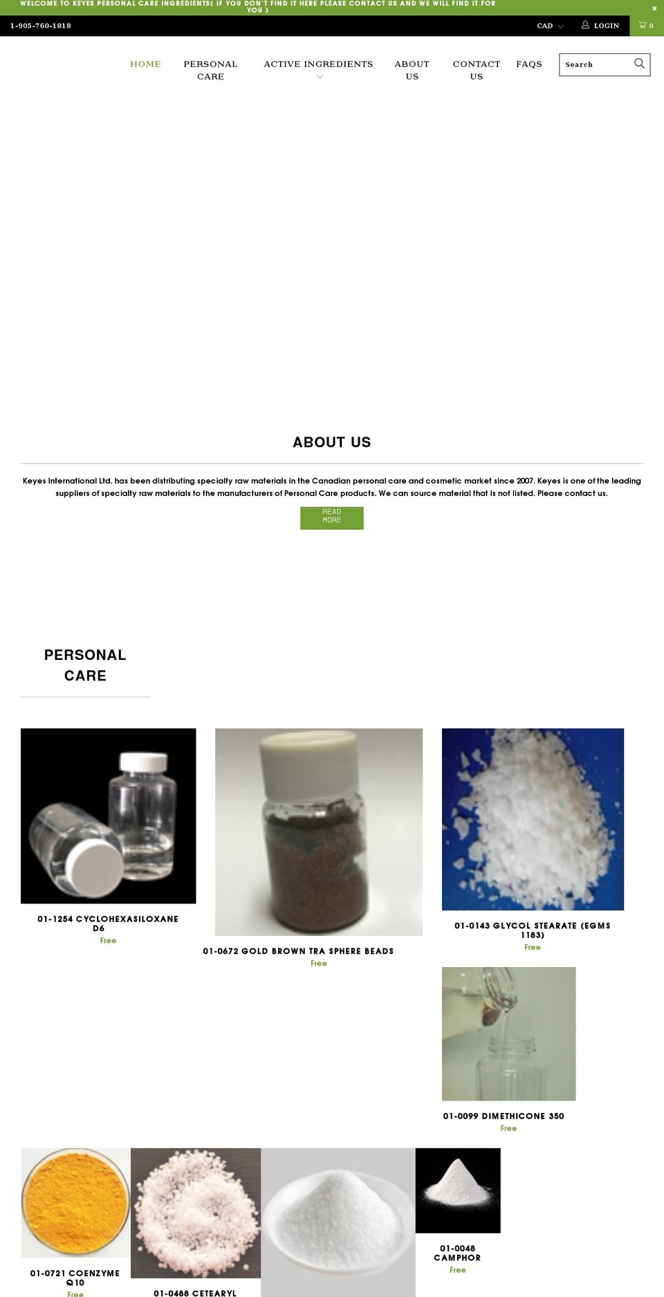 keyespersonalcareingredients.com shopify website screenshot