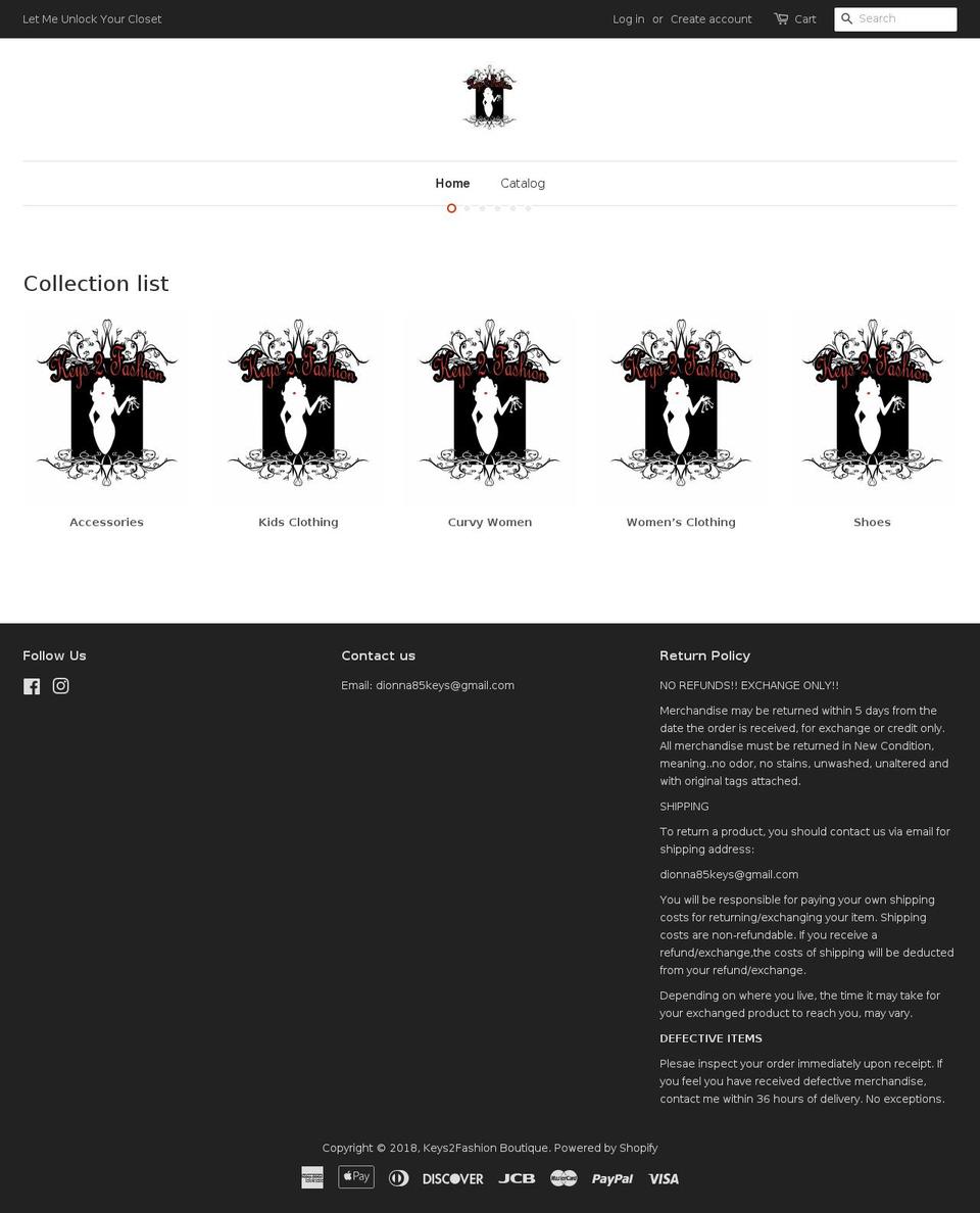 keys2fashionboutique.com — Shopify storefront screenshot