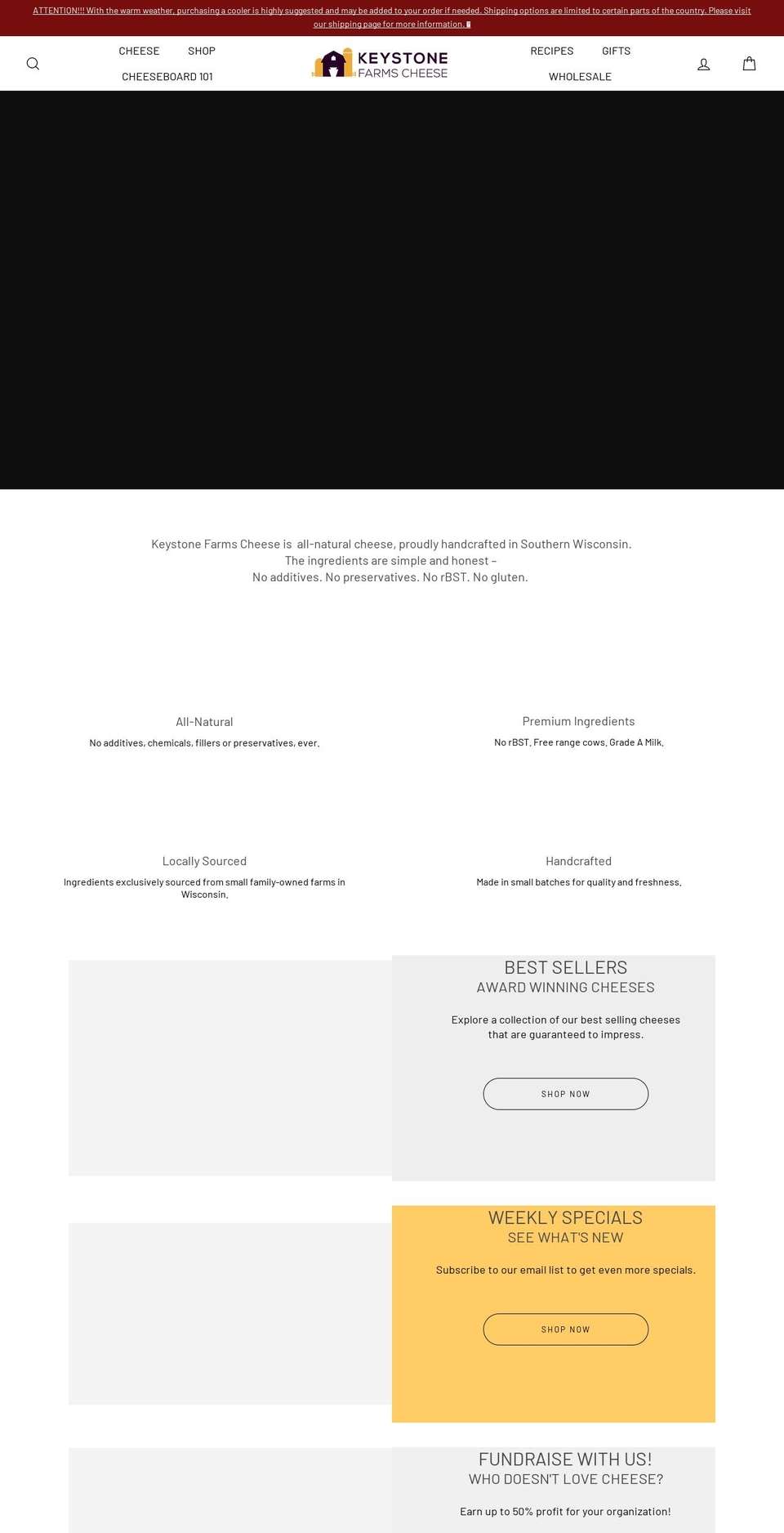 keystonefarmscheese.com shopify website screenshot