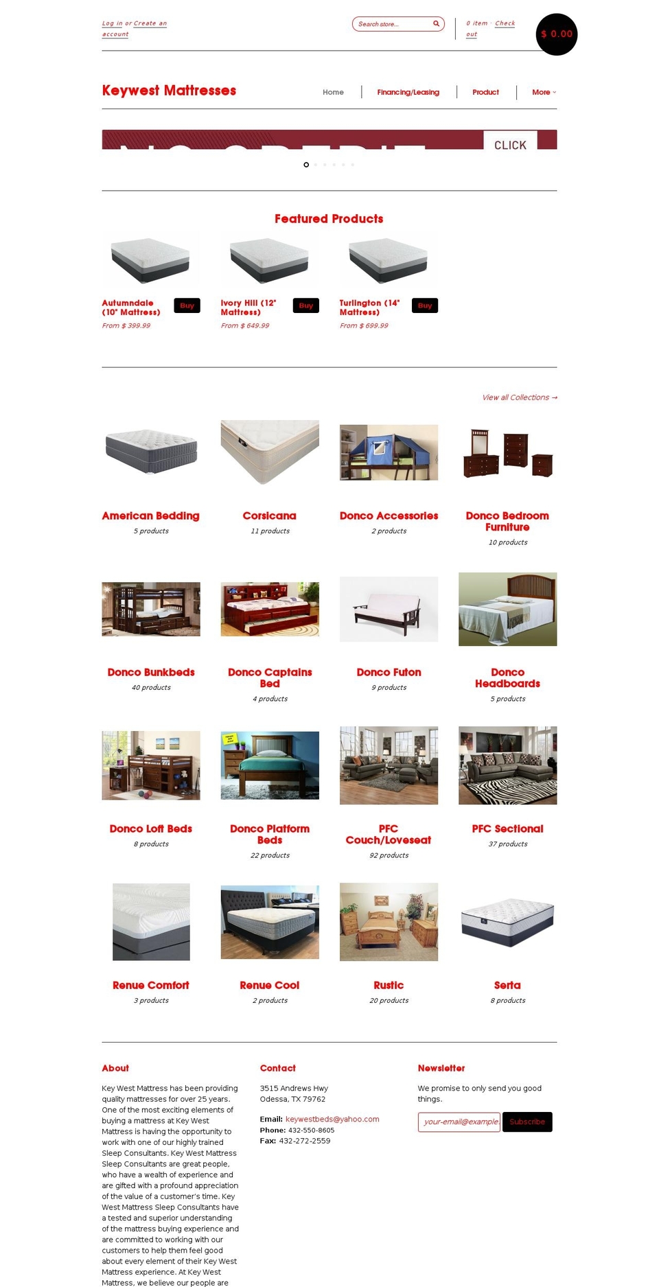 keywestbeds.com — Shopify storefront screenshot