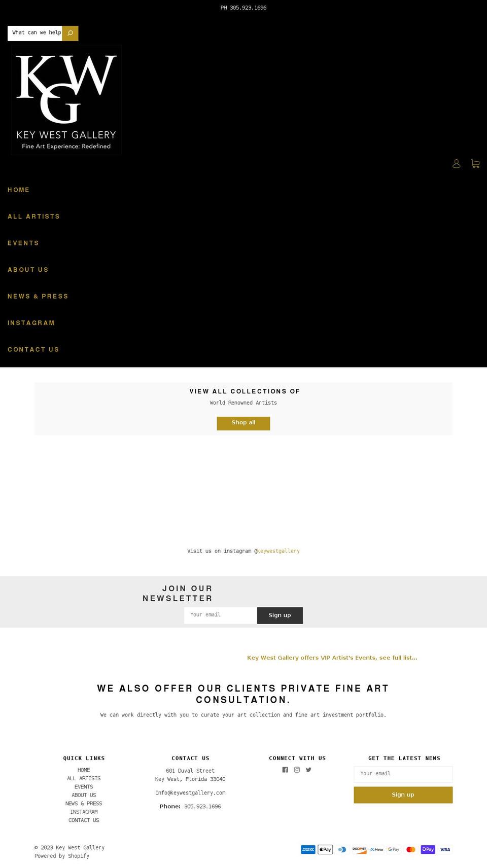 keywestgallery.com shopify website screenshot
