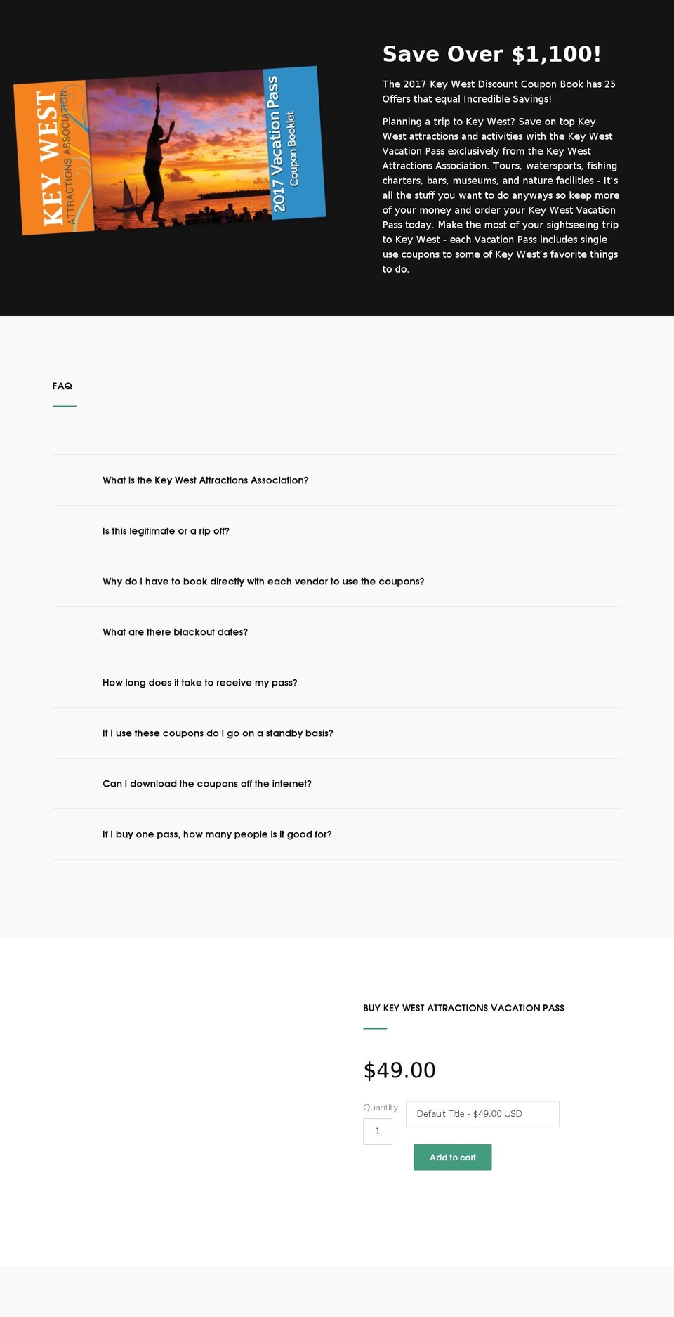 keywestvacationpass.com shopify website screenshot