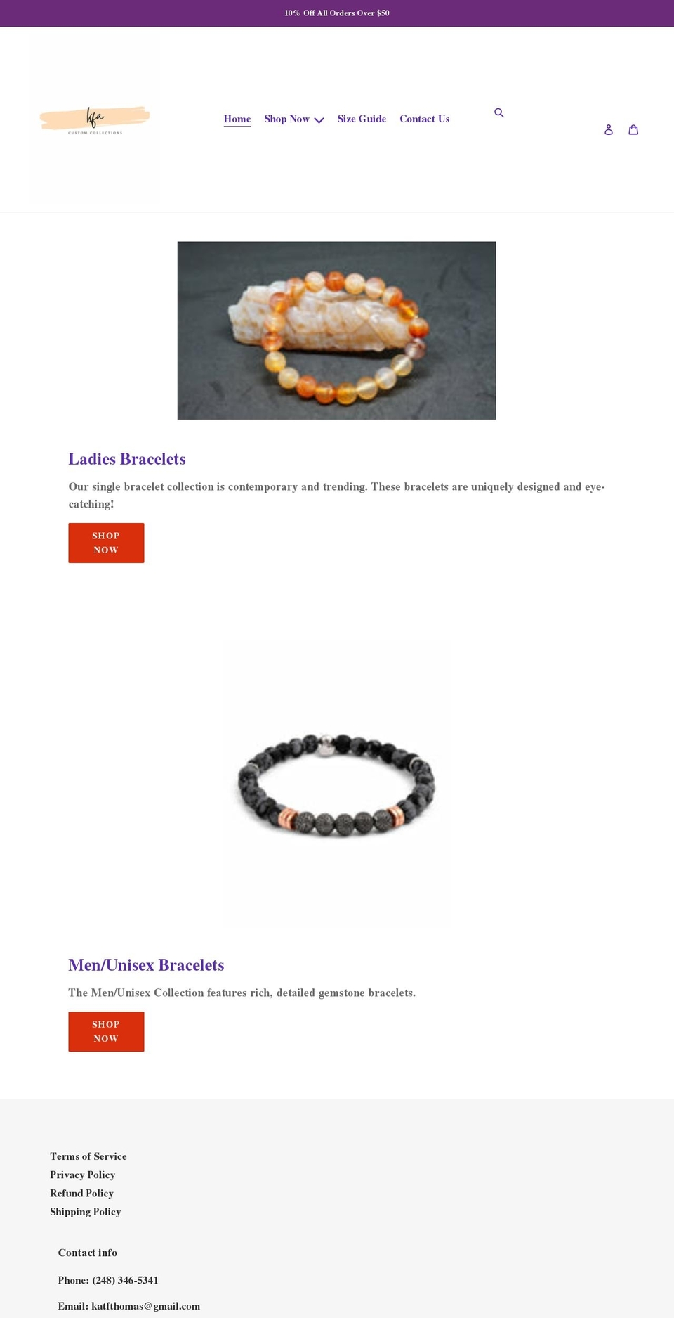 kfacustomcollections.com shopify website screenshot