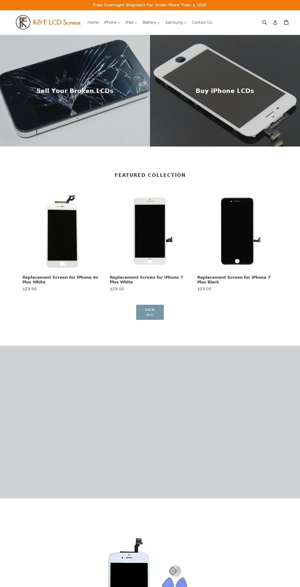 kflcdscreen.com shopify website screenshot