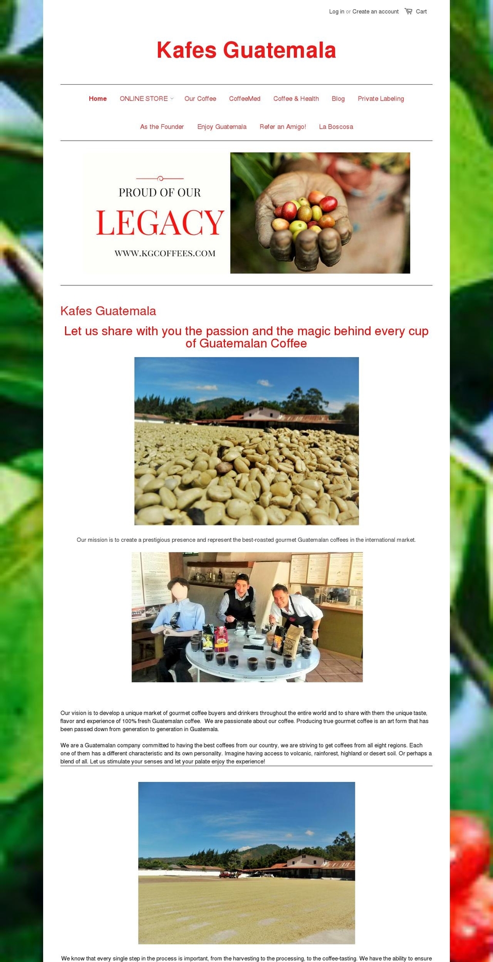 kgcoffees.com shopify website screenshot