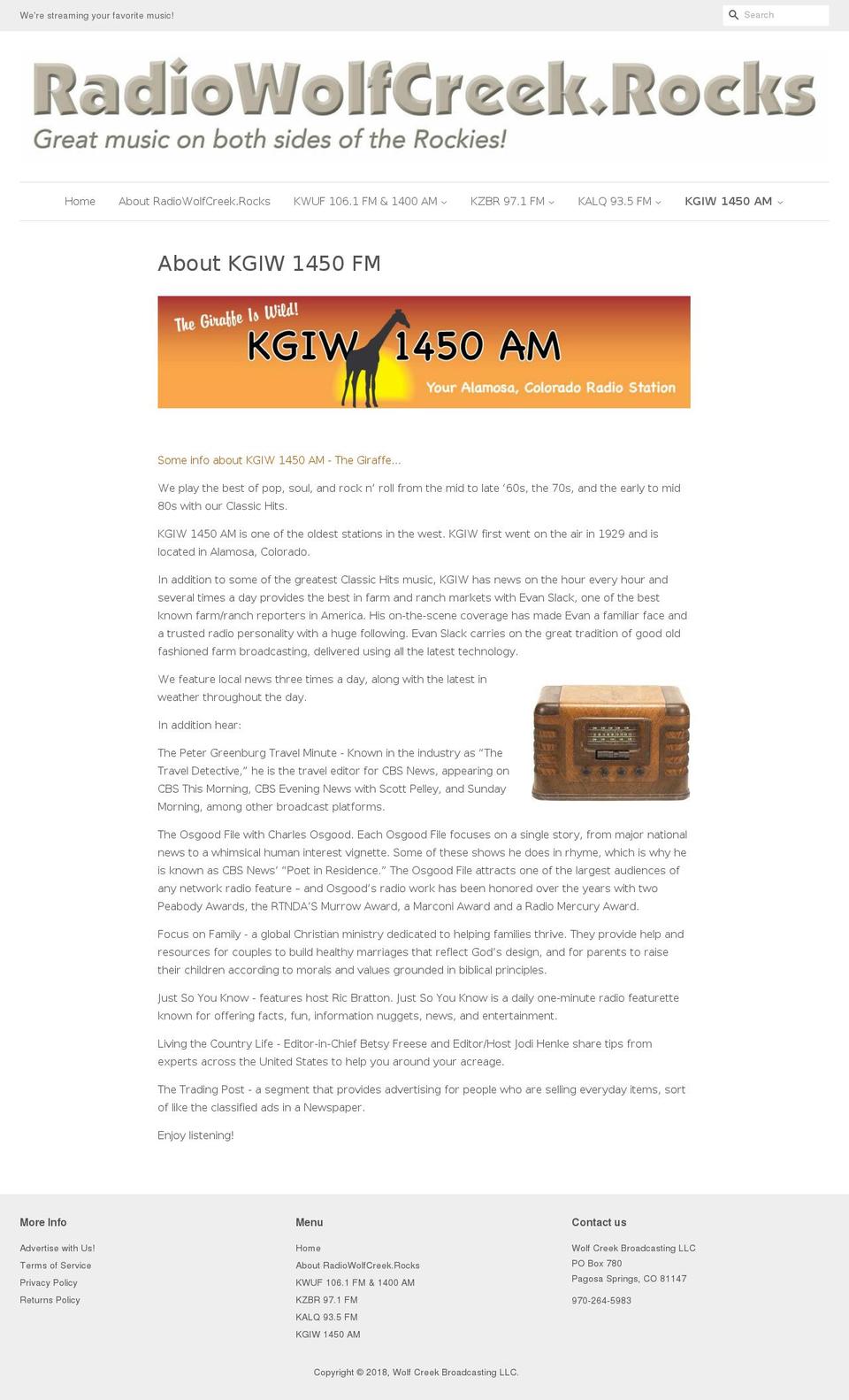 kgiw1450.com — Shopify storefront screenshot