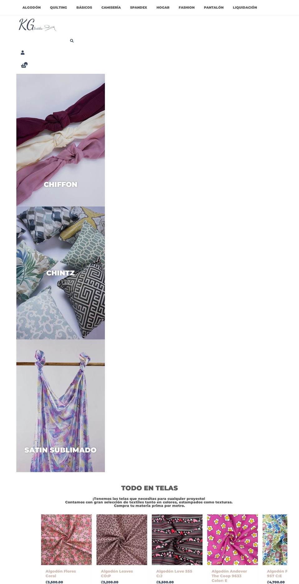 kgtextilescr.com — Shopify storefront screenshot