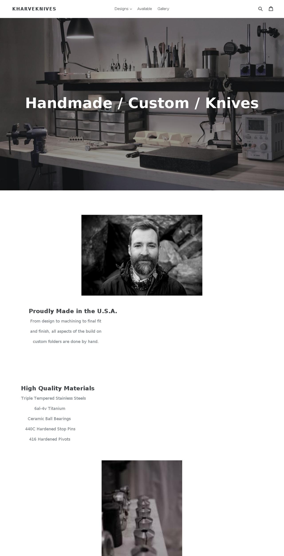 kharveknives.com — Shopify storefront screenshot