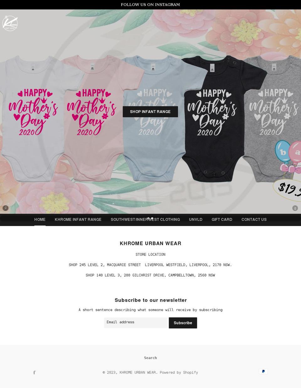 khromeurbanwear.com.au shopify website screenshot