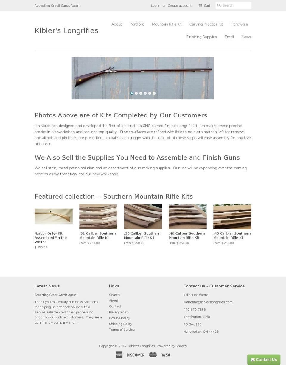 kiblerslongrifles.com shopify website screenshot
