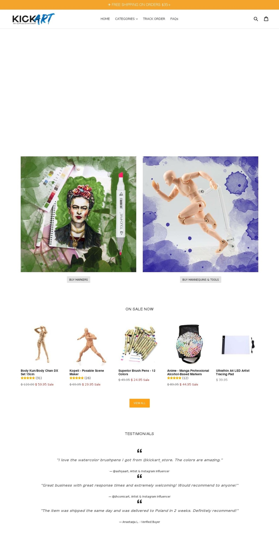 kick-art-store.myshopify.com shopify website screenshot