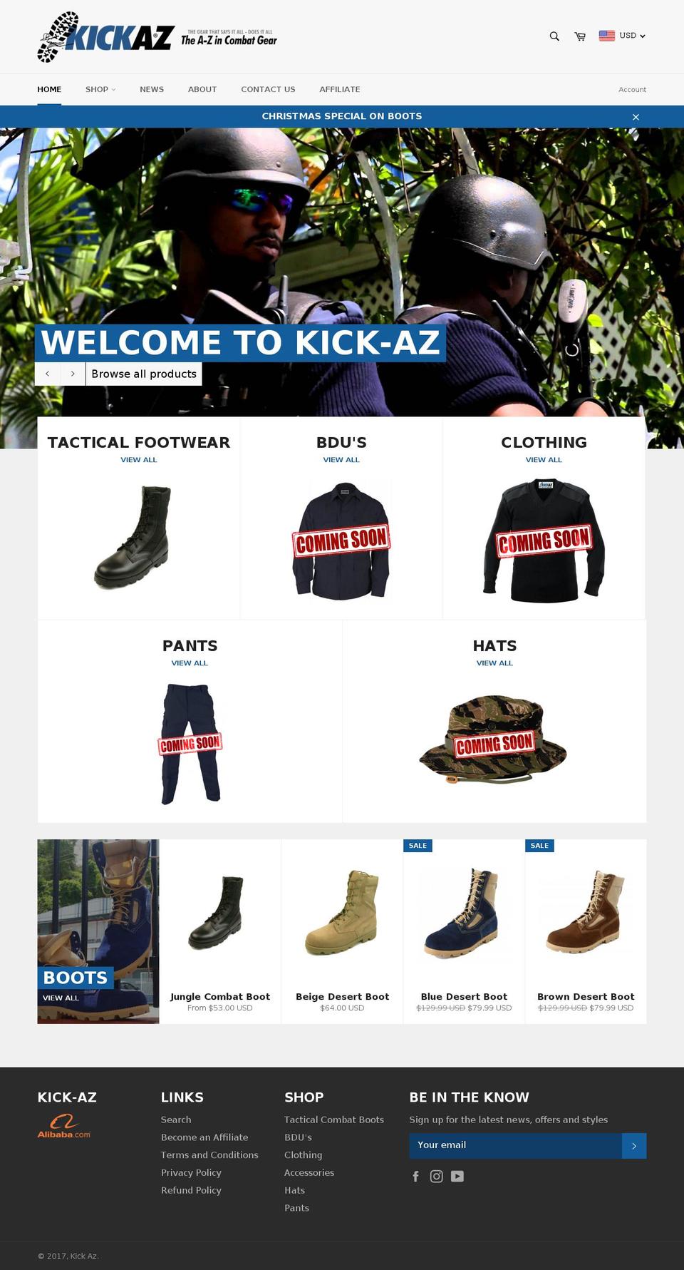 kick-az.com shopify website screenshot