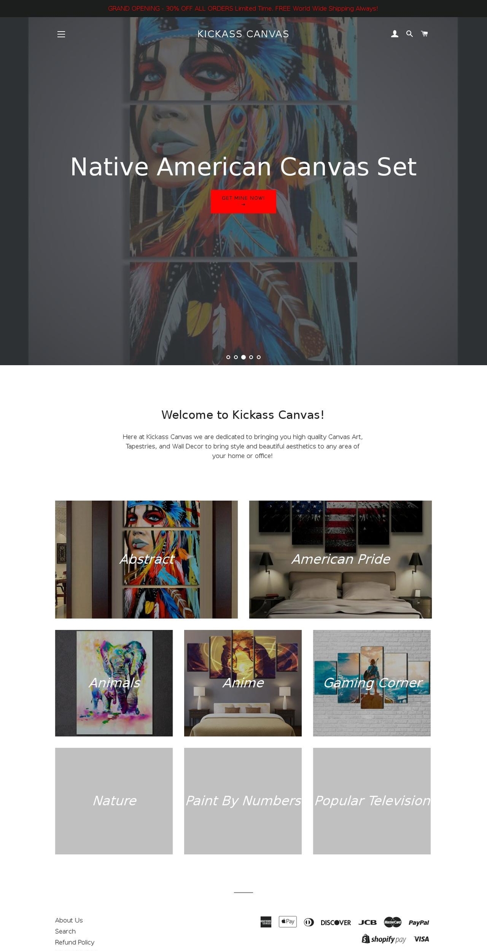 kickasscanvas.com — Shopify storefront screenshot