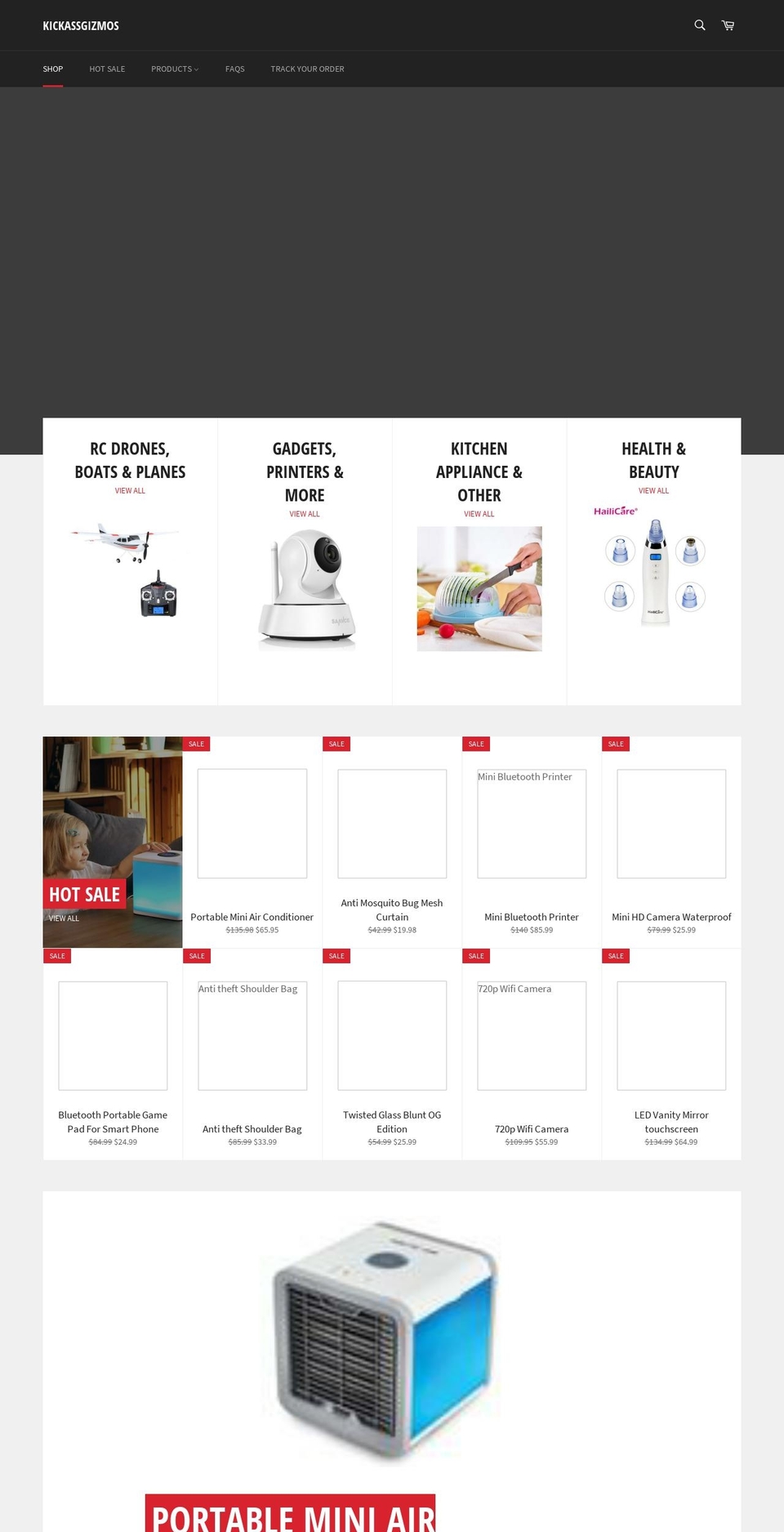 kickassgizmos.com — Shopify storefront screenshot