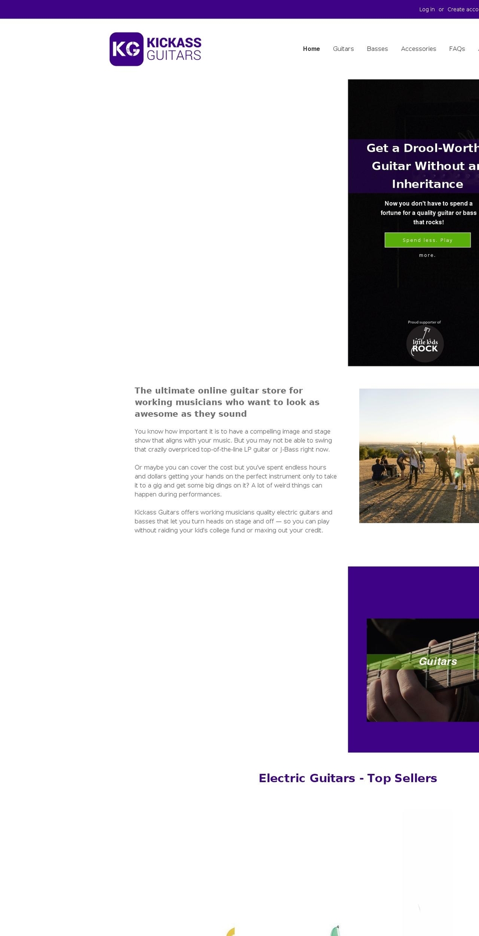 kickassguitars.com — Shopify storefront screenshot
