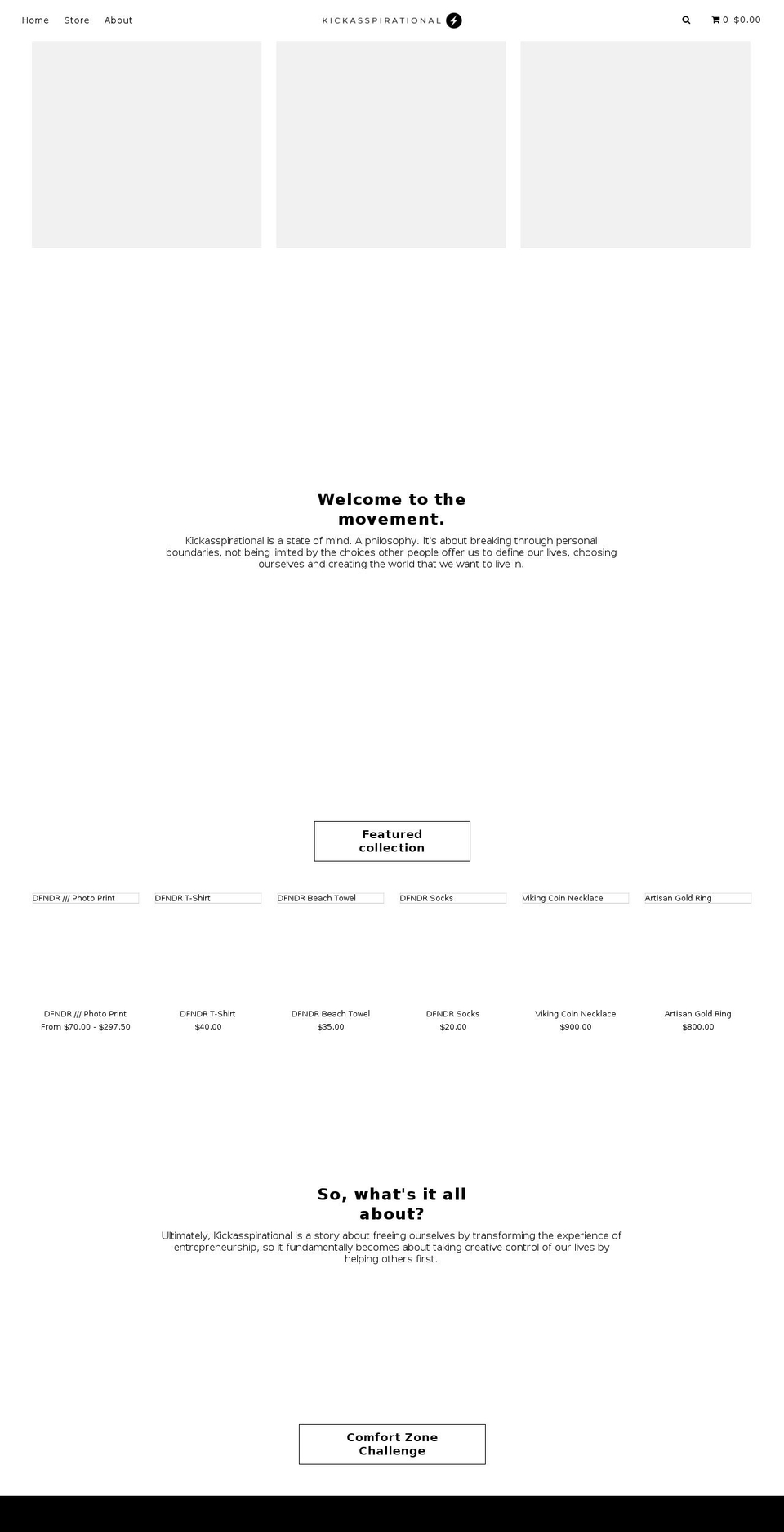 kickasspirational.com shopify website screenshot