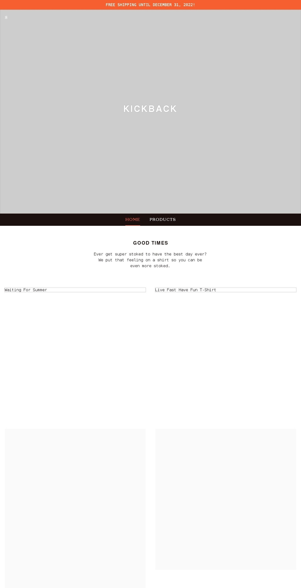 kickbackgoodtimes.com shopify website screenshot