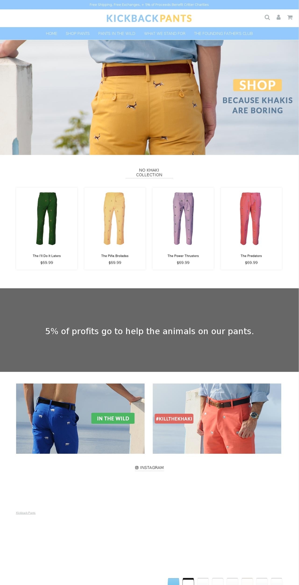 kickbackpants.com shopify website screenshot